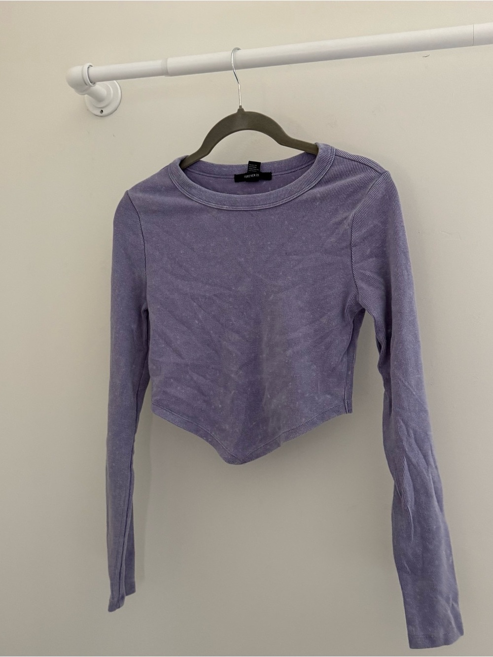 Forever 21 Lavender Ribbed Long-Sleeve Crop Top